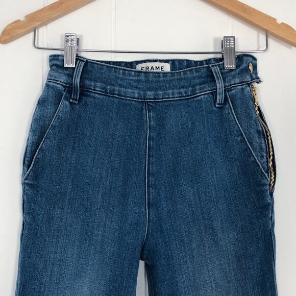 Frame Denim Flounce Flare Jean Crop High Rise Size 24 Copeland Blue Medium Wash - Picture 5 of 16